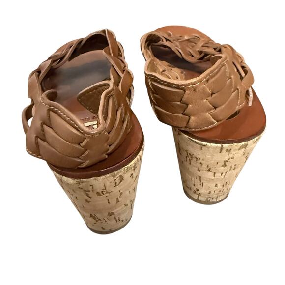 Tory Burch Killian Brown Leather Strappy Woven Cork Platform Wedge Sandals 9.5 - Picture 6 of 10